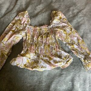 Who What Wear Floral Smocked Blouse - Pink and Green